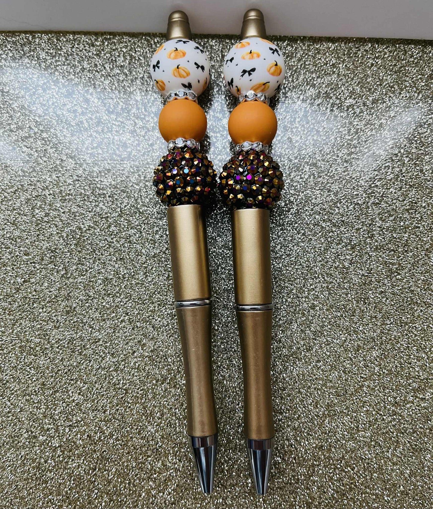 Pumpkin & Bows Beaded Pen