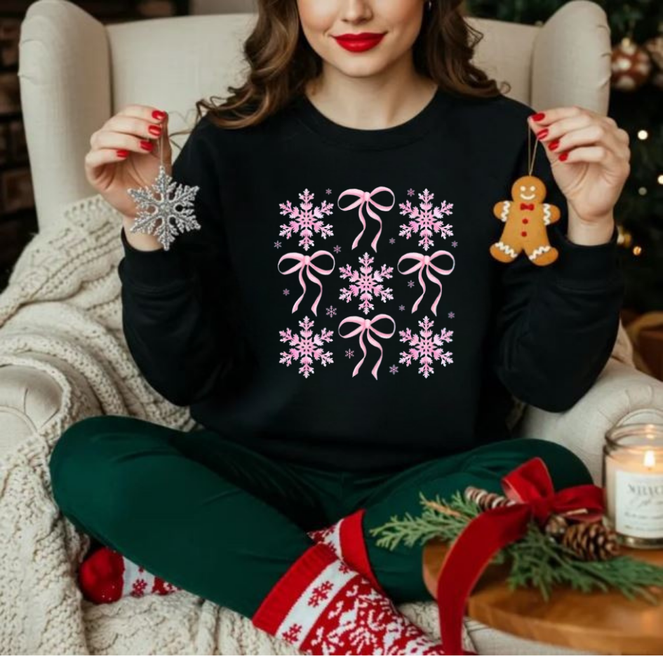 Pink Snowflake Bows Sweater