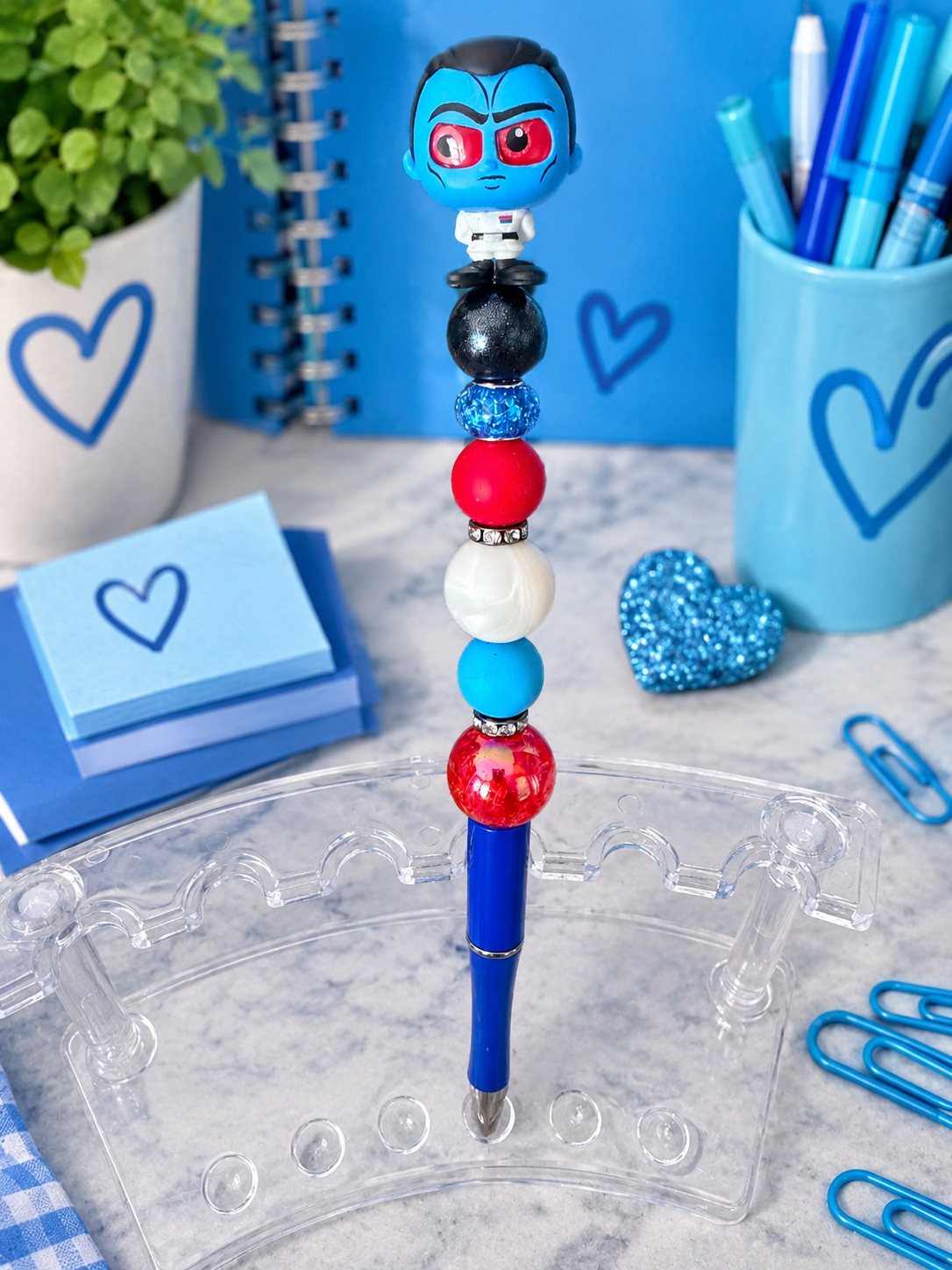 Blue Guy Beaded Pen