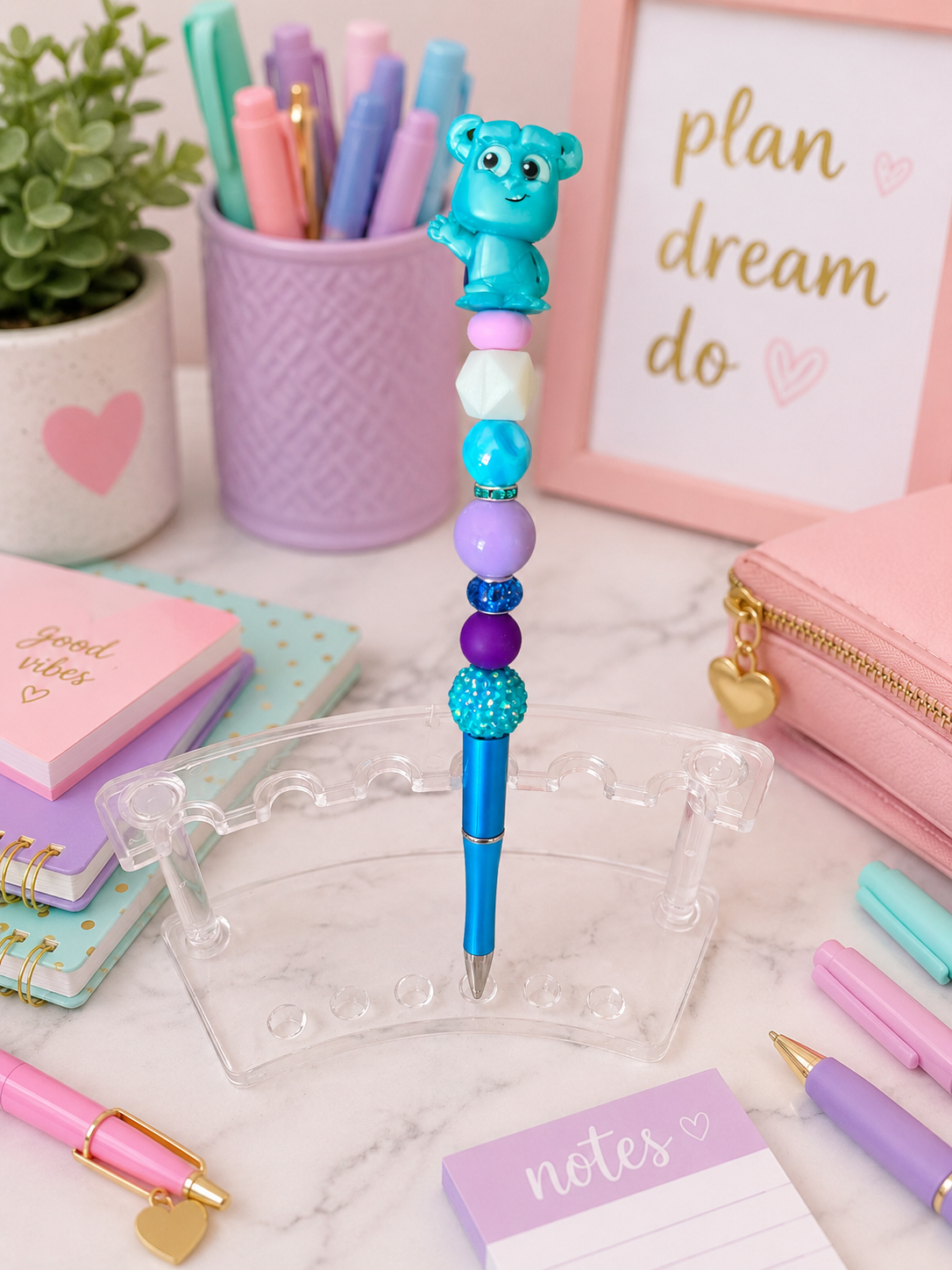 Blue Monster Beaded Pen