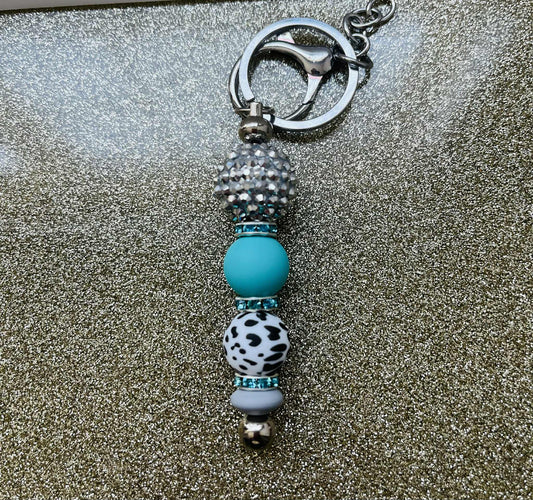 Turquoise Cow Print Keychain