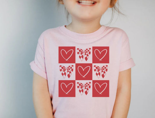 Checkered Heart Bow Kids