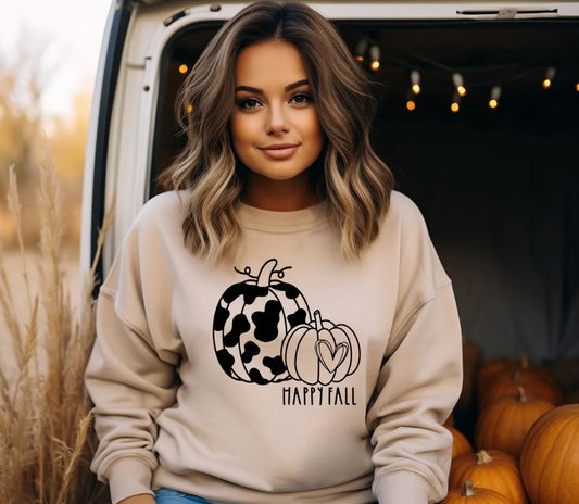 Happy Fall Pumpkin Cowhide Sweater