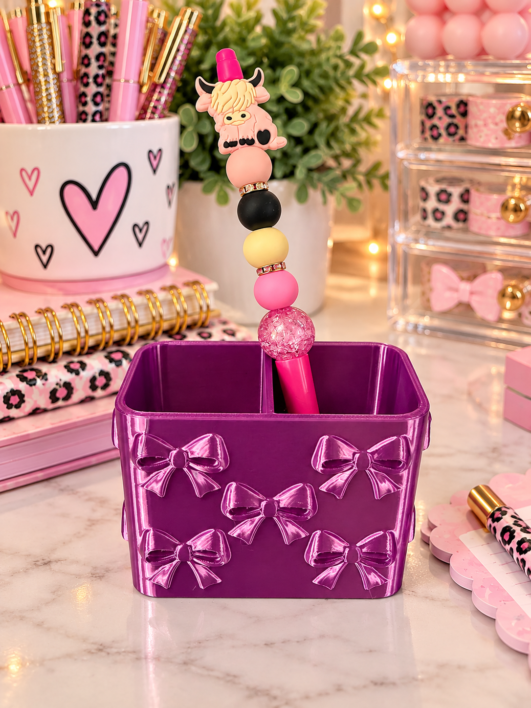Purple Bow Pen Holder