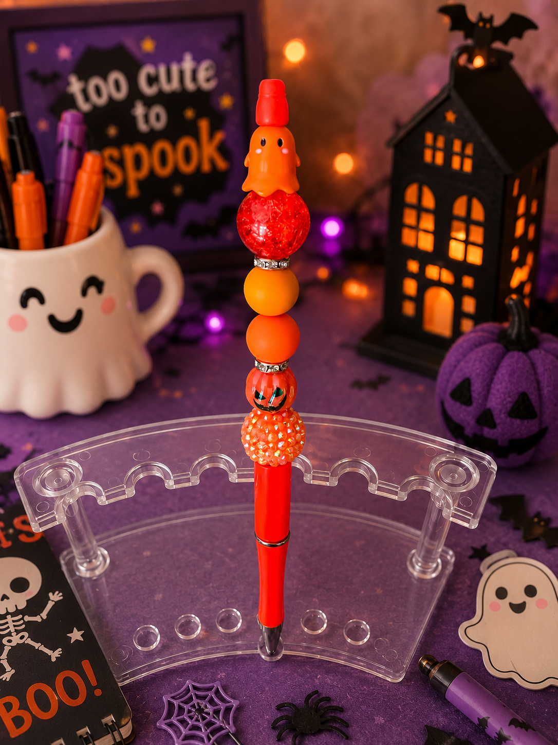 Orange Ghost Beaded Pen