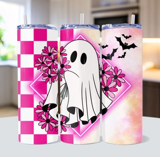 Pink Checkered Ghost Tumbler
